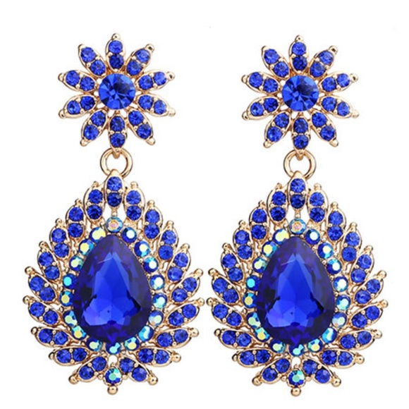 Prom Pageant Bridal Jewelry - Featured Item: Blue Austrian Crystal Chandelier e2